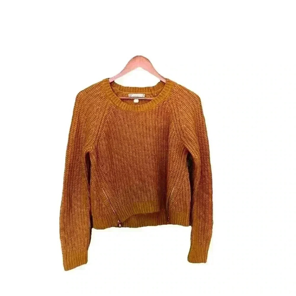 Pink Rose  Sweater Women's  Size Small Ochre Brown Color Waffle Knit - Picture 1 of 5